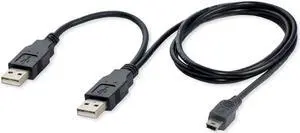 JAENFONG USB2.0 2 Male to Mini 5 Pin Y Cable Data and Power Cable for Hard Disk Drive CAS 60cm