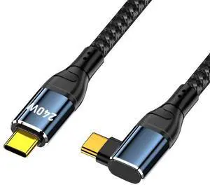 JAENFONG USB C to USB C 240W Cable 480Mbps 48V 5A 90 Degree Right Angled Compatible with USB2.0 100W Charging 1.0M
