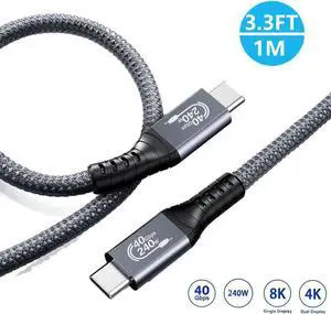 JAENFONG [Upgraded] USB4 Cable Compatible with Thunderbolt 4/3 Cable 1M / 3.3 ft, Supports 240W Charging / 8K Display / 40Gbps Data Transfer USB C to USB C USB 4 Cable, for Type-C Latops, Hub, Docking