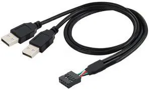 JAENFONG USB 2.0 Front Panel Header 9/10Pin 1 Male to 2 USB 2.0 Male Y Splitter Data Power Extension Cable Adapter 0.5M