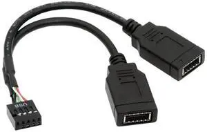 JAENFONG USB 2.0 9Pin 10Pin Mainboard Header Male to Dual USB 3.1 Front Panel Socket Key-A Type-E Extension Cable 0.15M