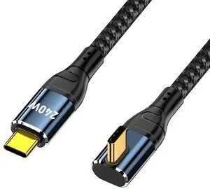 JAENFONG  USB C to USB C 240W Cable 480Mbps 48V 5A 90 Degree Low Profile Angled Compatible with USB2.0 100W Charging 2.0M