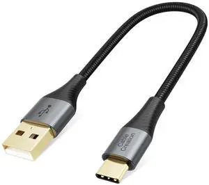 JAENFONG Short USB to USB C Cable 0.8ft, USB C Charger Cable Braided for Car Carplay, Galaxy S23 S23+ S22+ S22 S21 S20 Note 20, MacBook, iPad mini 6, iPad Pro 2020, 0.2m