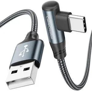 JAENFONG Short Right Angle USB C Cable 1.6FT, USB to USB C 90 Degree Nylon Braided 3A Charging Cable for Car Carplay, iPhone 15, Galaxy S24, MacBook,iPad mini 6,iPad Pro 2020, Switch