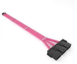 JAENFONG RTX 3090TI 4090 16Pin(12+4) to 3x8Pin PCI-E 5.0 Sleeved Extension Cable,12Pin to 3x8Pin Compatible 3090ti and RTX4090 4080 Series,13inch with Cable Combs pink