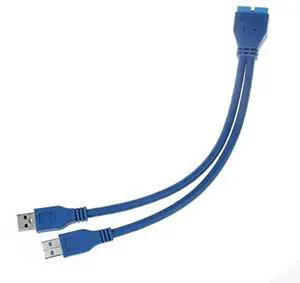 JAENFONG Dual Port USB 3.0 A Male to 20 Pin Male Motherboard Extension Cable Adapter 5Gbps