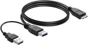 JAENFONG  3FT USB 3.0 Dual Power Y Shape Hard Drive Cable USB 3.0 Type A Male to Micro B 5 Gbps Data Transfer Cord with Extra Power for SSD HDD, Black