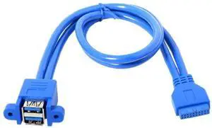 JAENFONG  USB 3.0 Front Panel Header 19/20Pin 1 Male to 2 USB 3.0 Female Panel Port Extension Cable 0.5M with Panel Mount Holes