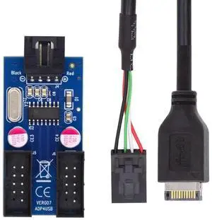 JAENFONG USB 2.0/3.1 Type E Front Panel Header 1 to 2 9Pin/10Pin HUB Mainboard Header Extension Adapter Splitter Cable 0.98FT