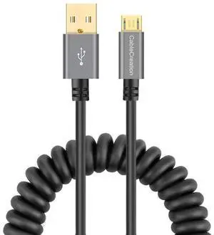 JAENFONG Coiled USB to Micro USB Cable 0.56ft to 4ft, USB 2.0 A to Micro USB Charging Data Cord Works for Android Smartphone, Tablet, Wall, Raspberry Pi Zero and Car Charger, Space Gray