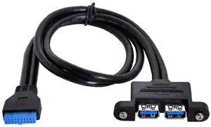 JAENFONG USB 3.0 Front Panel Header 19/20Pin 1 Male to 2 USB 3.0 Female Panel Port Extension Cable 0.5M with Panel Mount Screw