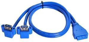 JAENFONG  USB 3.0 Front Panel Header 19/20Pin 1 Male to 2 USB 3.0 Female 90 Degree Angled Panel Port Extension Cable 0.5M with Panel Mount Holes