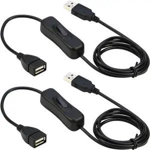 JAENFONG USB Extension Cable With ON/OFF Switch - Male to Female Support (Data and Power) for Headset, LED Strips [3.3ft, 2-Pack]