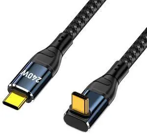 JAENFONG USB C to USB C 240W Cable 480Mbps 48V 5A 90 Degree UP Angled Compatible with USB2.0 100W Charging 3.0M