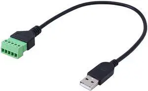 JAENFONG 1ft USB Type A 2.0 Male to 5 Pins Screw Terminal Female Solderless Charging and Data Transfer Converter Adapter Extension Cord