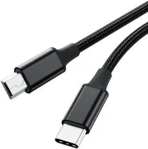 JAENFONG 5FT USB-C to Mini USB Cable, Braided 1.5M Type-C to Mini-B 5-Pin Charging Cord, Supports OTG 480 Mbps for PC Hero 3+, Digital Camera, Ti-84 Plus, PS3 Controller, MP3/4, Dash Cam, etc