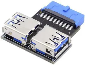JAENFONG  Dual USB 3.0 A Type Female to Motherboard 20/19 Pin Box Header Slot Adapter 5Gbps Horizontal Type PCBA