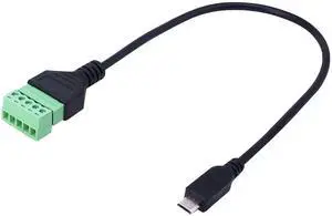 JAENFONG 1ft Micro USB Male to 5 Pins Screw Terminal Female Solderless Charging and Data Transfer Converter Adapter Extension Cord