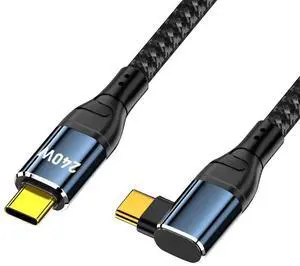 JAENFONG Cable USB-C 240W Type-C Male to Male Cable Left Right Angled Connector 48V 5A Compatible with USB2.0 480Mbps 100W Charging for Laptop Tablet Phone 2M