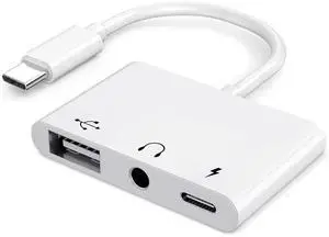 JAENFONG USB C to USB Adapter, 3 in 1 AUX/USB to USB C Adapter with 3.5mm Headphone Jack + OTG + 60W PD Fast Charging Port,Compatible with iPhone 15/16, iPad Pro, MacBook and More
