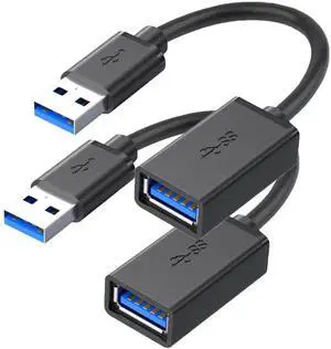 JAENFONG USB 3.0 Extension Cable 1ft / 0.3M (2 Pack), Type A Male to Female, 5Gbps High-Speed Data Transfer USB Extender for Mouse, Keyboard, Printer, Flash Drive, Webcam, etc (Ultra Short Cord)