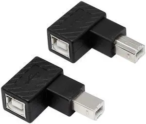 JAENFONG USB 2.0 Type-B Printer Adapter, 2Pack 90 Degrees USB 2.0 B Male to Type-B Female Printer Adapter for Printer, Scanner, Mobile HDD and MoreLeft Angle+Right Angle