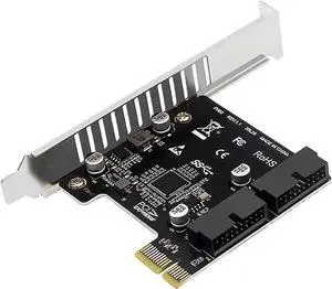 JAENFONG PCI-E 1X to 2 Ports Internal USB 3.0 19Pin 20Pin Header for Front Panel,USB 3.0 5Gbps to PCIe Expansion Card Adapter with High & Low Profile Bracket for Desktop Computer Motherboard