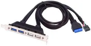 JAENFONG  USB Front Panel Header 9/10Pin & 19/20Pin to 2 USB 2.0 & 2 USB 3.0 Female Chassis Back Panel Port Extension Cable 0.5M with 12cm PCI-E Slot Bracket