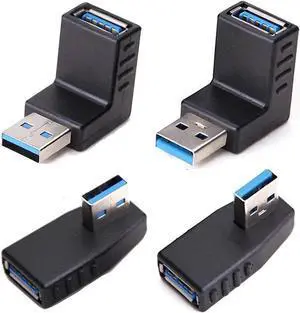 JAENFONG  USB 3.0 Adapter Couplers 90 Degree Male to Female Gender Changer Adapter,USB Connector Extender Plug Coupler Extender (Include Left,Right Up,Down Angle Adapter) - 4 Pack