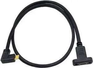 JAENFONG  90 Degree USB C Male to Female Extension Cable 2feet/60cm, Right Angled USB 3.1 Type C Extender Charging & Sync Cable with Panel Mount Screw Hole (USB C Right M/F)