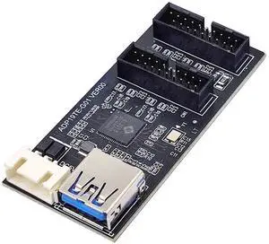 JAENFONG USB 3.0 19/20Pin 1 to 2 USB 3.0 19/20Pin HUB Port Multiplier PCBA Adapter with SATA Power Cable