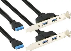 JAENFONG 2 Ports USB 3.0 Female Back Panel to MB 20pin Header Connector Cable Adapter with PCI Slot Plate Bracket 1.5ft [2-Pack]