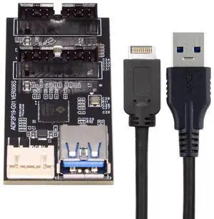 JAENFONG  USB 3.1 Type E 1 to 2 USB 3.0 19/20Pin HUB Port Multiplier PCBA Adapter with SATA Power Cable