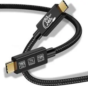 JAENFONG Thunderbolt 5 Cable [1.6ft] 240W Charging, 16K Video, 80Gbps Transfer USB4 Cable - MacBooks (M1,M2,Intel), Laptops, USB-C Monitors, Hubs, SSD and Docks