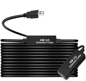 JAENFONG 50FT USB 3.0 Extension Cable,Active Type A-Male to A-Female Extender Cord, 2 Signal Boosters,Compatible Oculus Quest 2/3 VR,Printer, Webcam,Xbox, PS4 and More,