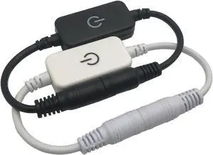 JAENFONG LED Strip Light Dimmer Controller, Touch Switch Stepless Dimming, Single Color LED Strip Brightness Adjuster, DC 5V/12V Inline Dimmer with DC Connector white