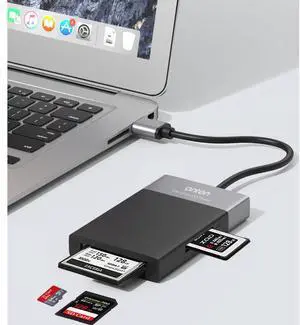 USB 3.0 Hub 6-in-1 OTG Card Reader, High-Speed Multi-Card Adapter for SD/TF/CF/XQD Memory Cards, Compatible with Camera and Laptop white