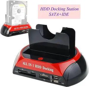 Multi-Function 2.5/3.5 Inch IDE+SATA Hard Drive Docking Station with USB 3.0 HUB & Card Reader - External Hard Drive Enclosure for SSD/HDD, Compatible with Windows/Mac (Black)