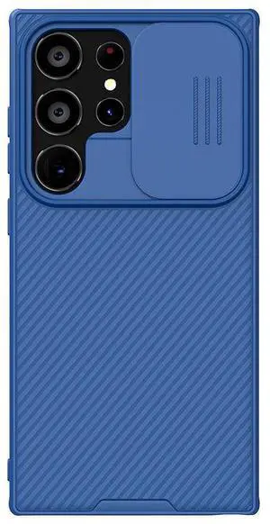 JAENFONG For Samsung Galaxy S22 Ultra 5G NILLKIN Synthetic Fiber Camshield Phone Case  blue