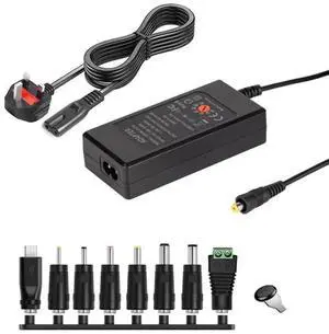 JAENFONG 65W 6-20V Adjustable 3A DC Power Adapter Charger, Specification: UK Plug Large