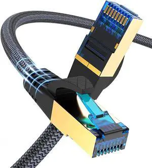 JAENFONG Cat 8 Ethernet Cable 1.64ft/0.5M, Outdoor, Indoor Nylon Braided Cat 8 Cable, Heavy Duty 26AWG 40Gbps, 2000MHz, S/FTP Patch Cord for Xbox, POE, PS5, Router