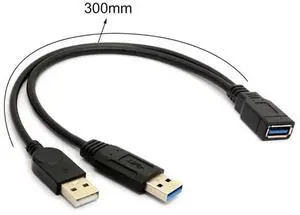 Data Y Extension Splitter Cable USB 3.0 to Dual USB Extra Power Data Extension Cable for 2.5 inch External HDD