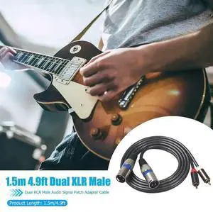 Dual XLR Male To Dual RCA Male Audio Line 1.5m/4.9ft Audio Cable Adapter Wire Black for Microphone Mixer Headphone Amplifier