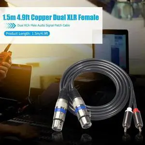 1.5m/4.9ft Dual XLR Female to Dual RCA Male Audio Microphone Cable Adapter Wire