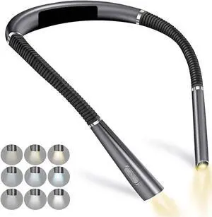 LED Neck Reading Light, Bendable Book Light for Reading in Bed, 3 Colors, 6 Brightness Levels (grey)