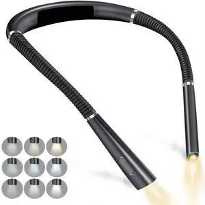 LED Neck Reading Light, Bendable Book Light for Reading in Bed, 3 Colors, 6 Brightness Levels ( black)