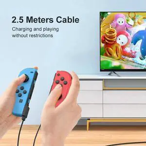 USB Charger Cable for Joycon Controller 2 in 1 Portable Charging Cable 2.5M Charging Cord for Switch Controller Charger