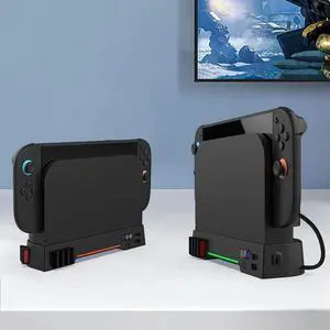 Cooling Fan with RGB Light Dual-Fan Cooling Base 3 Speed Portable Cooling Fan with 8 Game Card Slots for Switch 2 Accessories