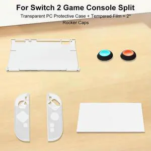 For Nintendo for Switch 2 Detachable Transparent Case Shell Screen Protector & Thumb Grip Caps Clear Protector Game Console Case