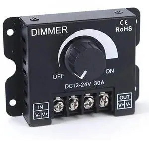 LED Dimmer 30A DC12V 24V 360W Knob Adjust Brightness LED Dimmer Switch LED Light Strip Dimmer for Single Color LED Light Strips